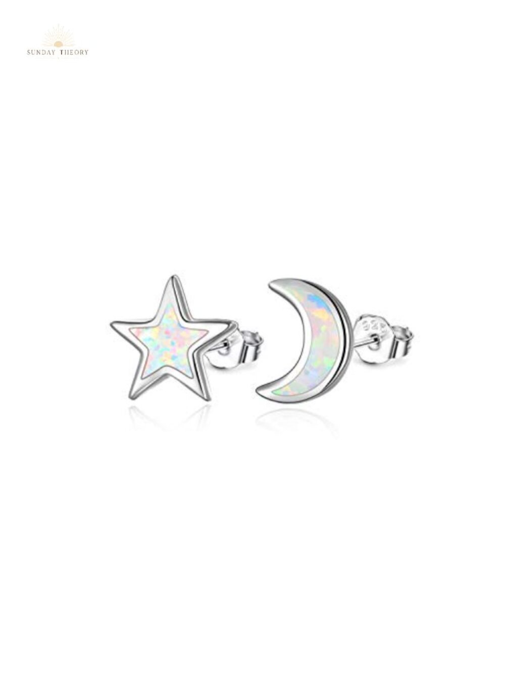 925 Sterling Silver Celestial Star Moon Opal Stud Earrings, Boho Jewelry Gift